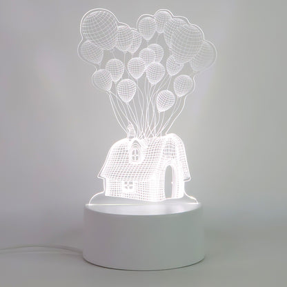 Wukusy 3D illusion LED night lamp featuring a house and balloons design, perfect for cozy home decor lighting.