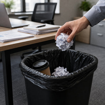 Wukusy heavy-duty garbage bags roll with 30 black trash bags measuring 45x55 cm, durable for tough waste disposal.