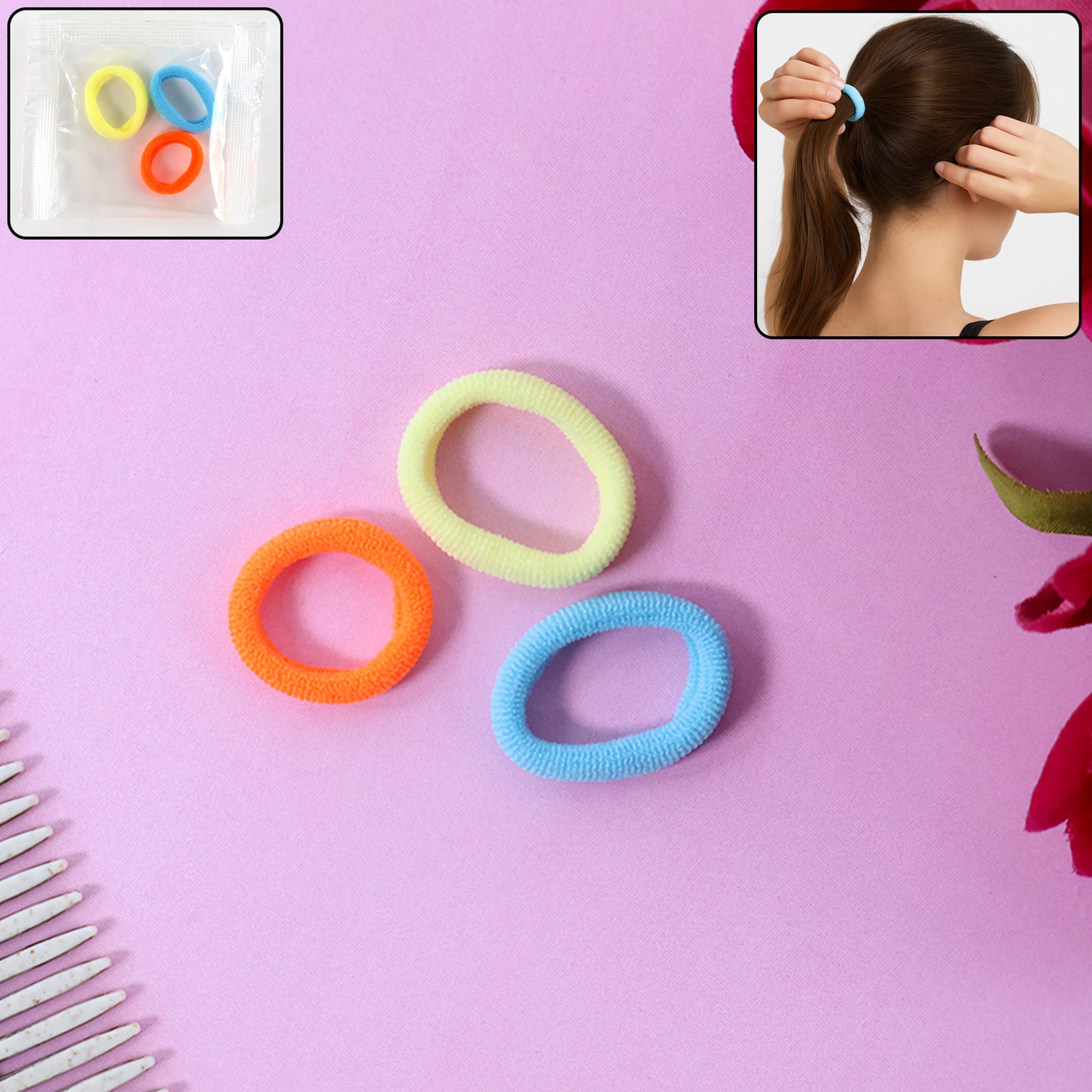Set of three Wukusy seamless soft hair elastics, gentle stretch hair ties for secure, comfortable hold in health and beauty.