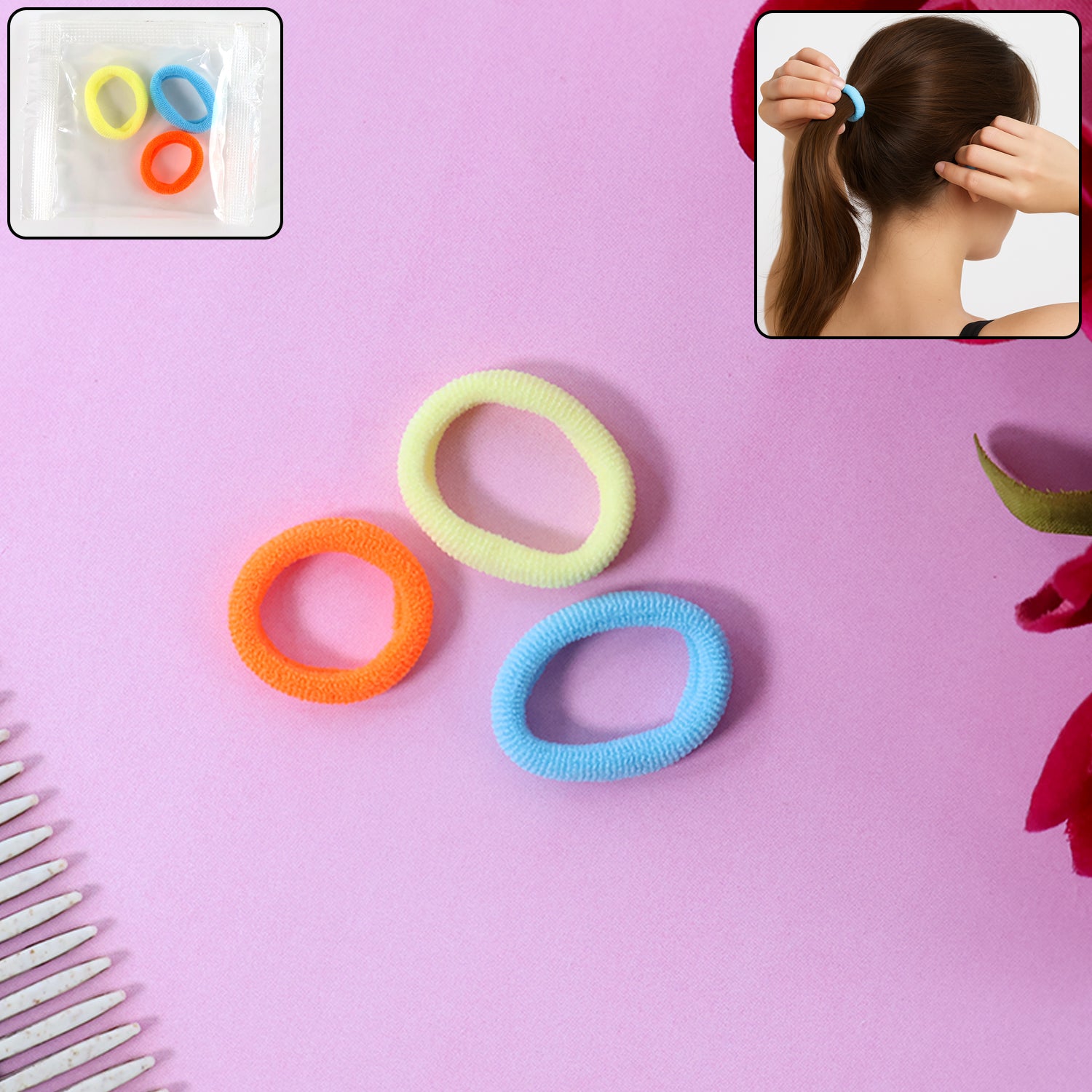 Set of three Wukusy seamless soft hair elastics, gentle stretch hair ties for secure, comfortable hold in health and beauty.