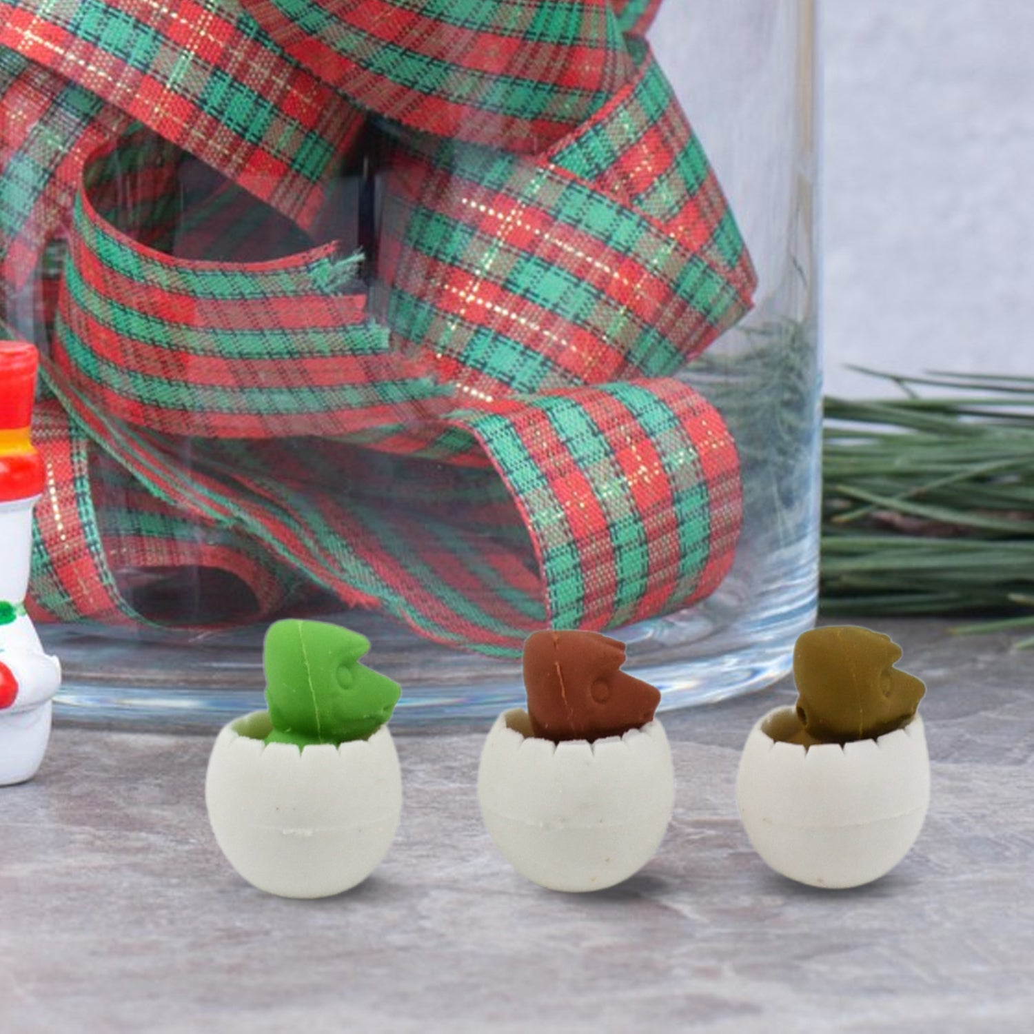 Set of 5 Wukusy dinosaur-shaped erasers featuring egg and puzzle designs, perfect as kids' desk toys or classroom rewards.