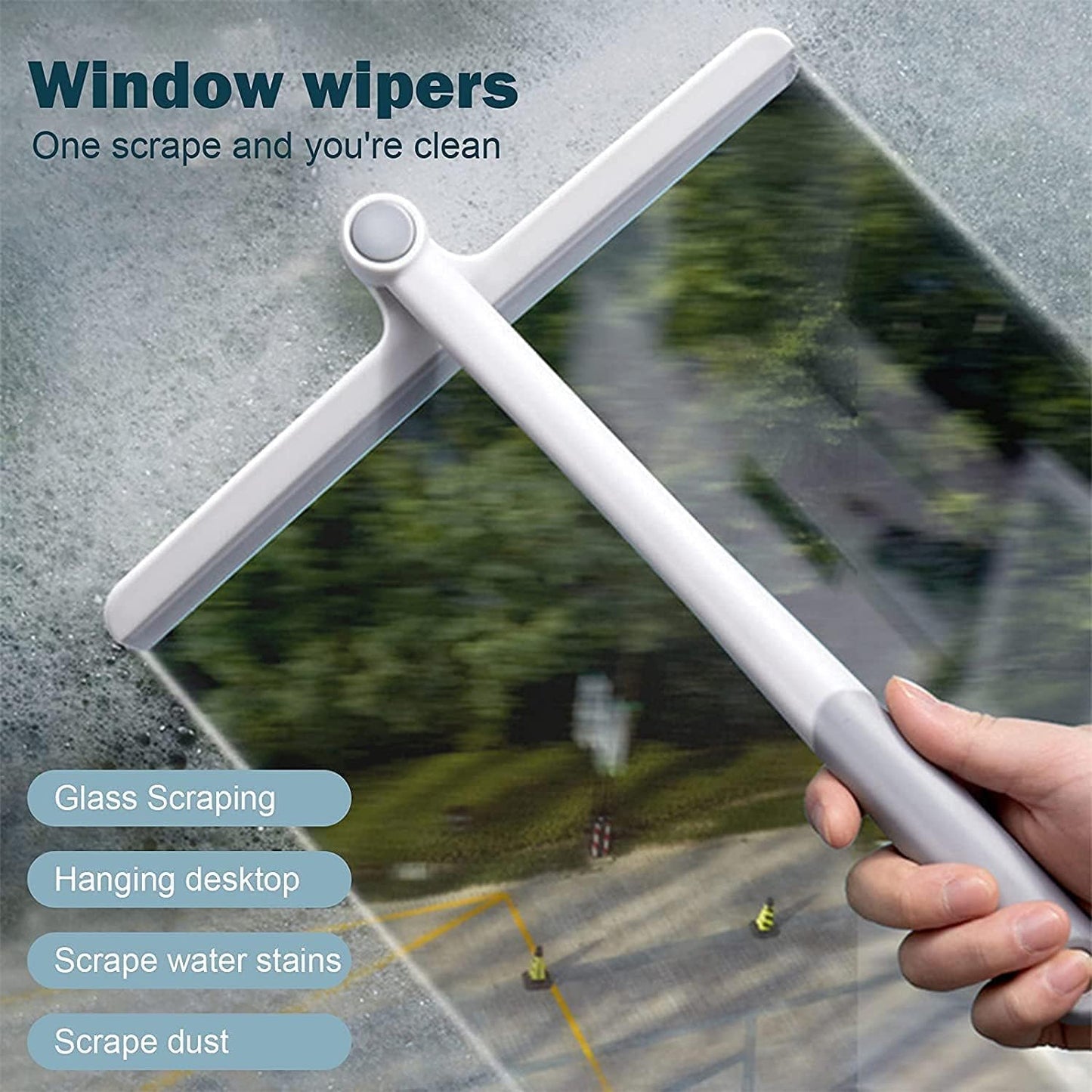 Wukusy 2-in-1 window glass cleaning wiper with microfiber pad for streak-free cleaning of home windows and glass surfaces.