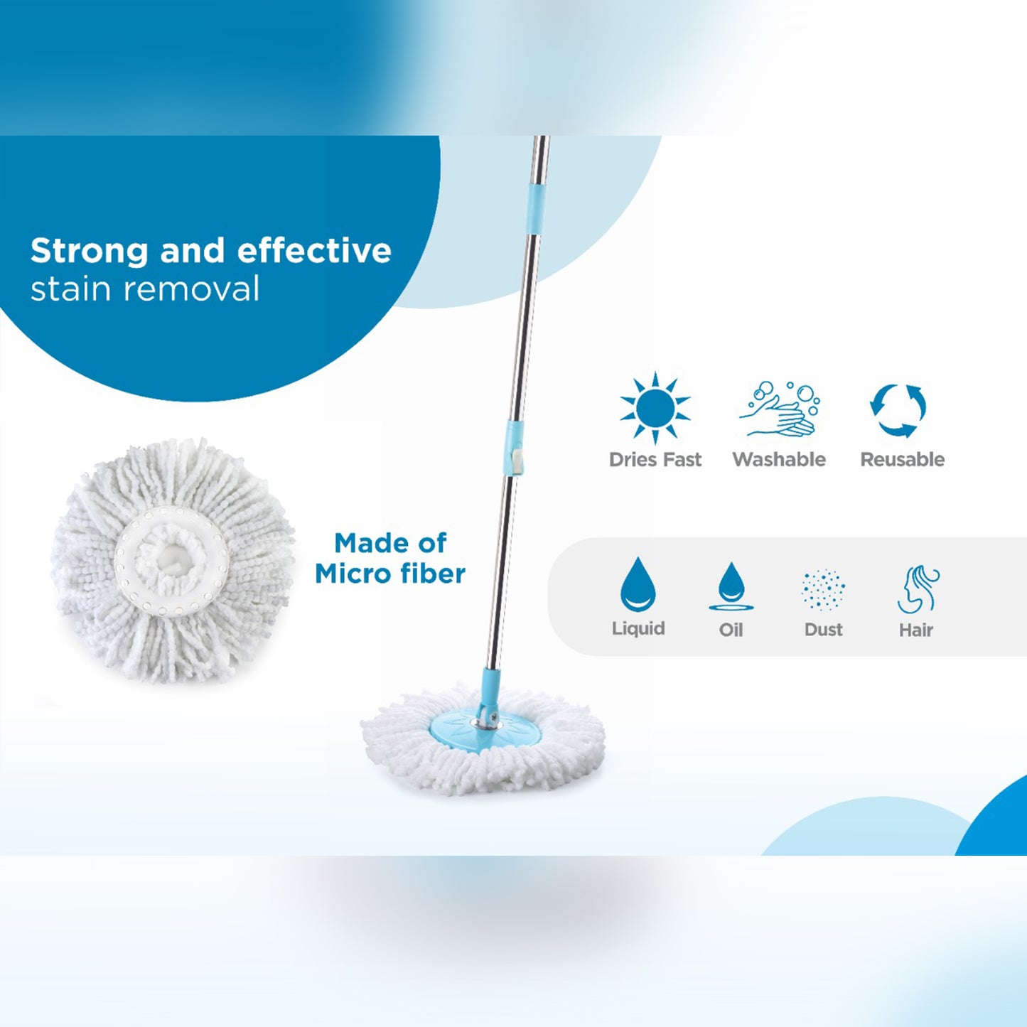 Wukusy 8712 Sporty Plastic Spin Mop with large wheels and auto fold handle for easy 360-degree cleaning in home improvement.