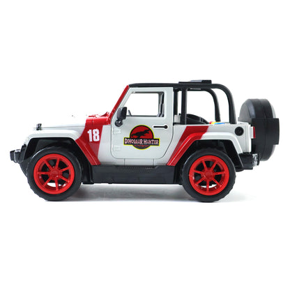 Kids Dinosaur Hunter off-road friction powered toy jeep by Wukusy, featuring rugged design and dinosaur-themed decorations.