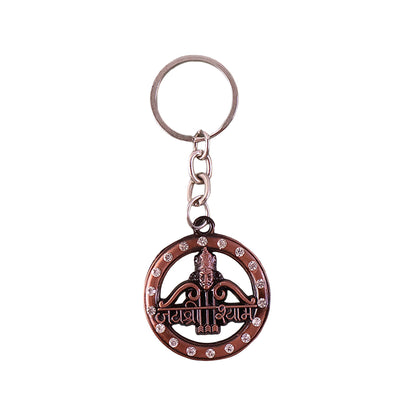Decorative metal Jai Shree Shyam keychain by Wukusy featuring intricate metal craftsmanship and religious symbol design.