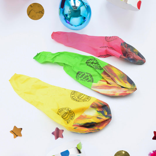 Wukusy Rainbow Latex Balloons set with three large colorful balloons for birthday, wedding, or party decorations.