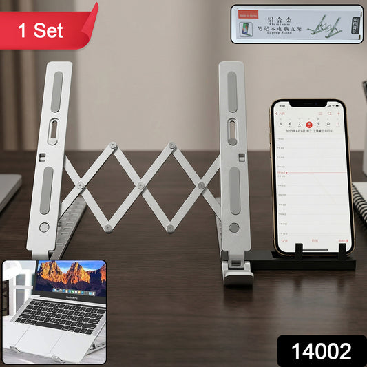 Wukusy adjustable foldable aluminium laptop stand with open design, supporting laptops for ergonomic use and portability.
