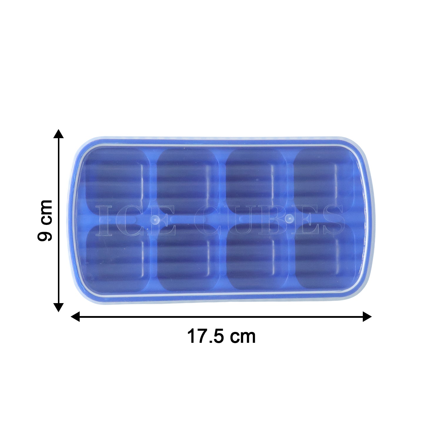 Wukusy multipurpose square ice cube tray with lid, 17x9 cm, 8-grid, showing filled ice cubes ready for freezing.