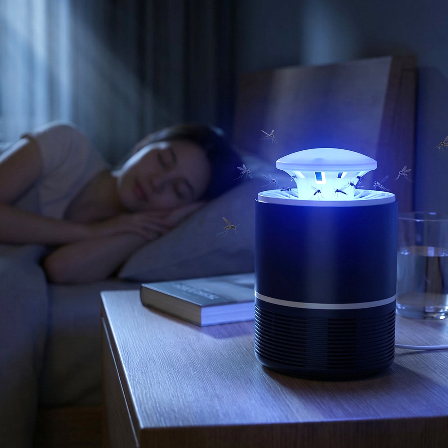 Wukusy USB-powered UV mosquito killer lamp with a sleek design, designed to attract and trap mosquitoes effectively.