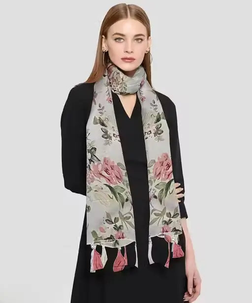 Pair of Ekom printed chiffon stoles, unisex stylish scarves in vibrant patterns, perfect for accessorizing casual or formal outfits.