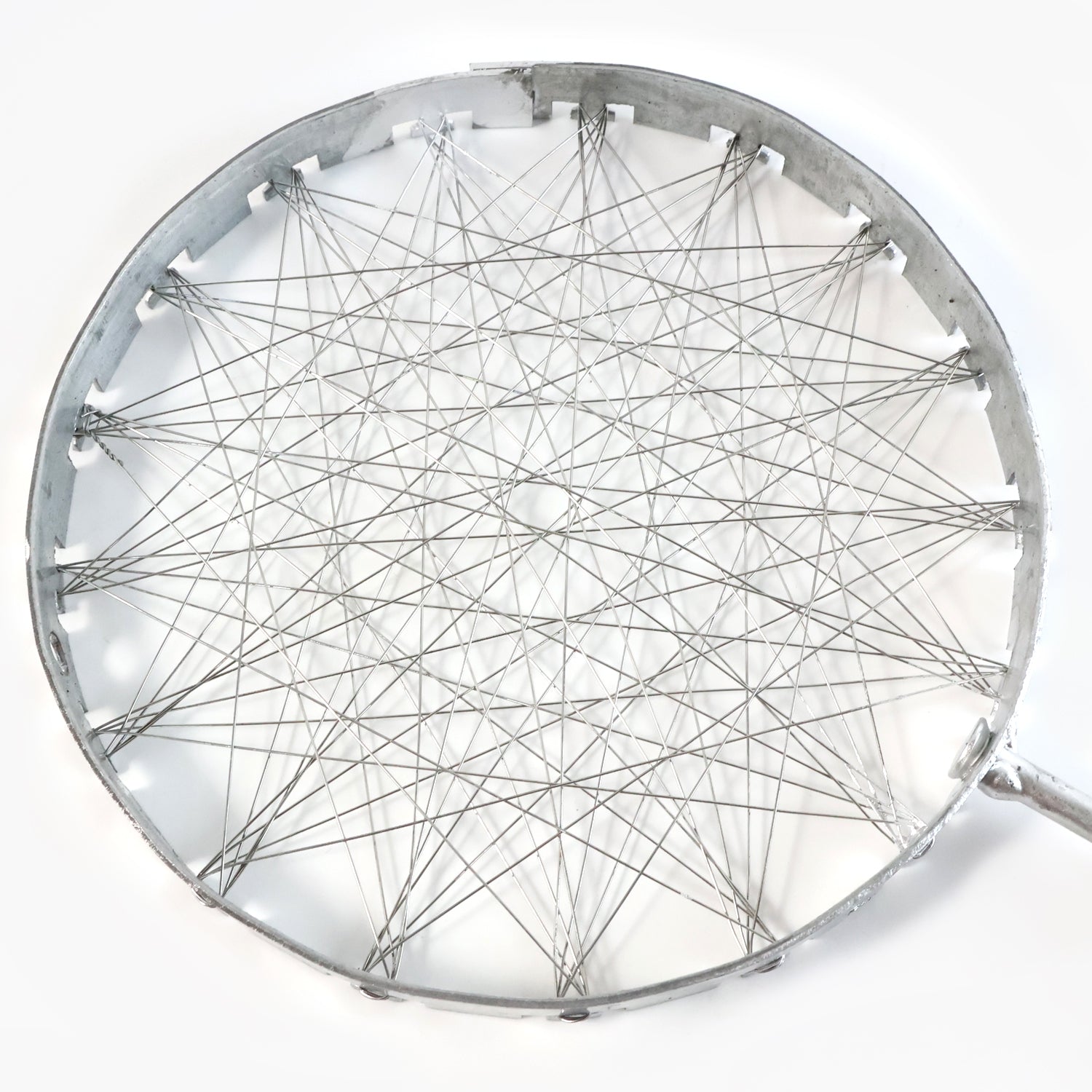 Wukusy stainless steel wire skimmer with wooden handle for cooking and straining in the kitchen.