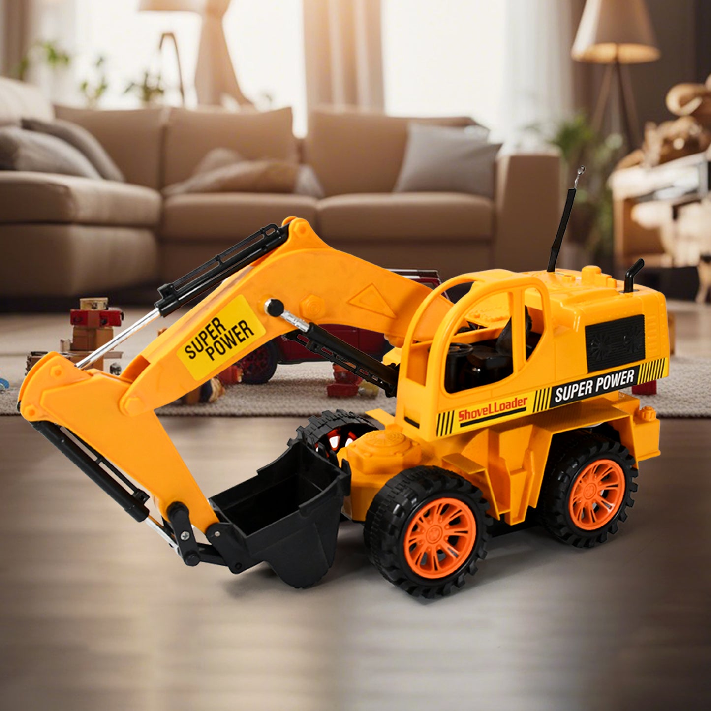 Wukusy plastic JCB construction toy truck with remote control, ideal for kids and boys, featuring realistic construction design.