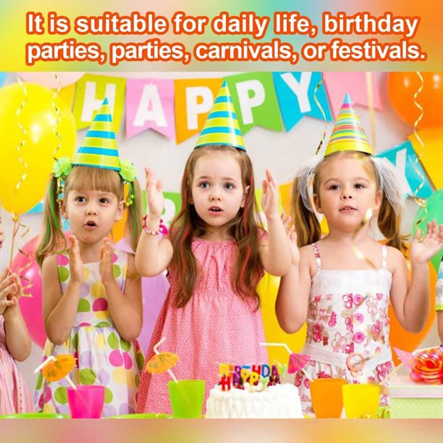 Colorful kids hair extensions with hair clips in a 6-piece set, featuring mix colors and playful styles by Wukusy.