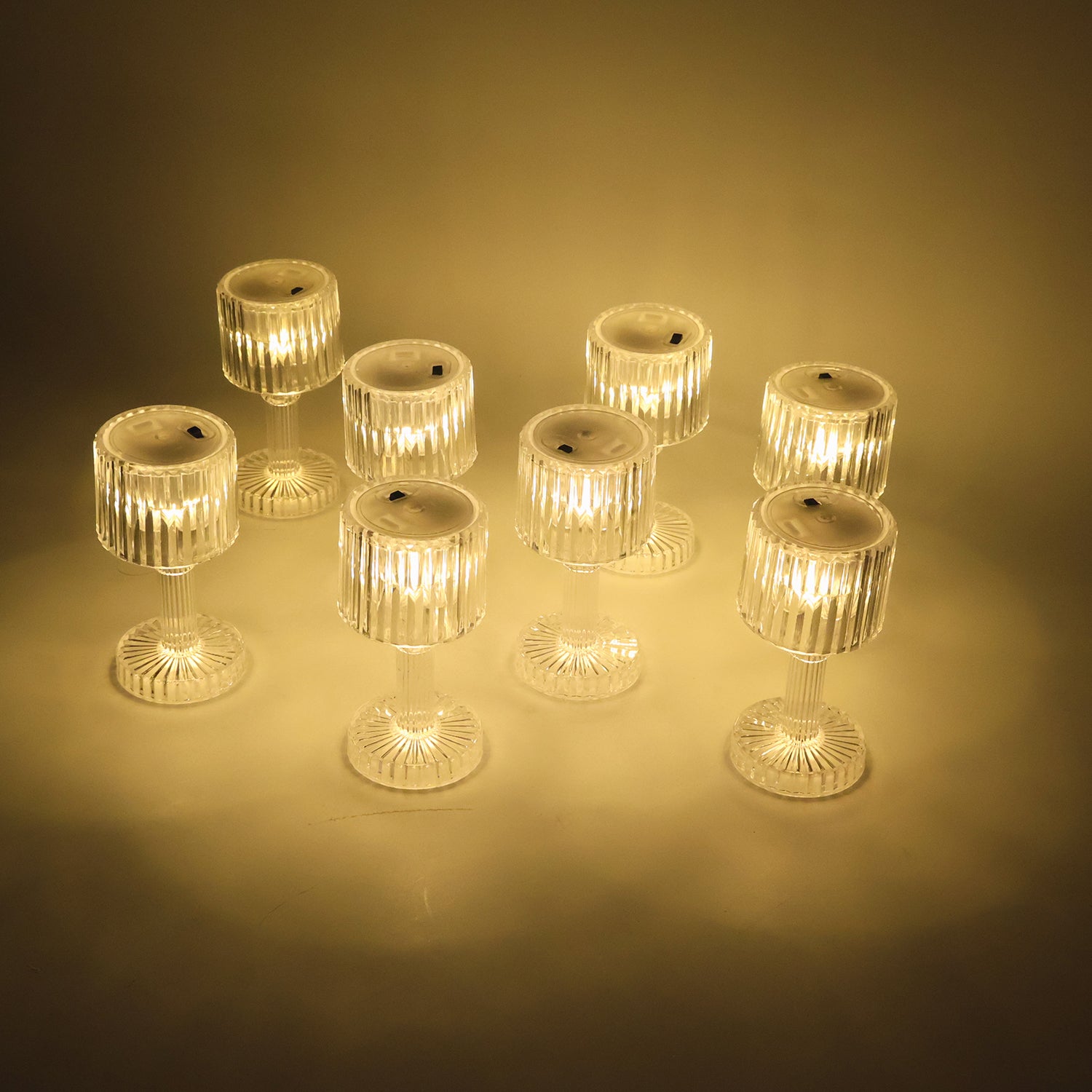Set of 8 Wukusy LED crystal-effect table lamps, elegant home decor lighting with sparkling crystal-style accents.