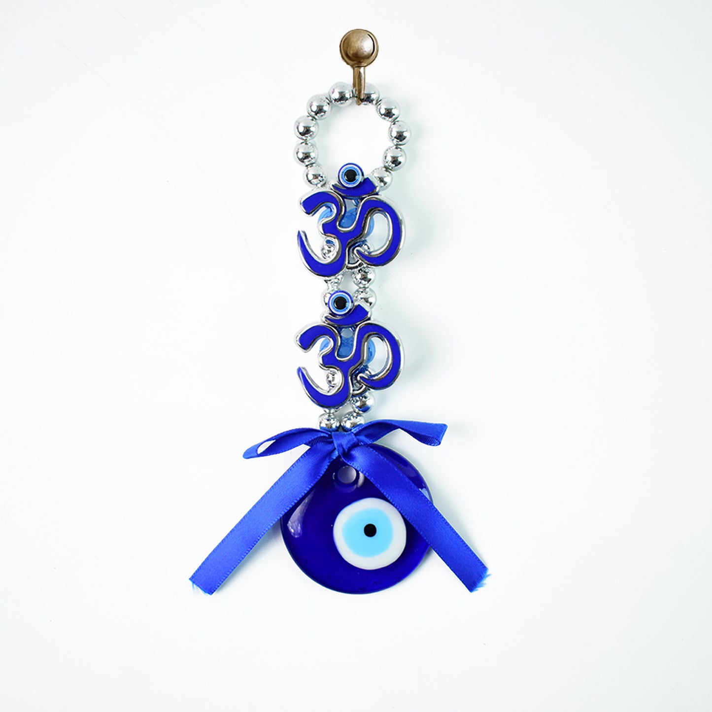 Decorative double Om symbol evil eye hanging ornament by Wukusy, featuring intricate design and vibrant colors for spiritual decor.