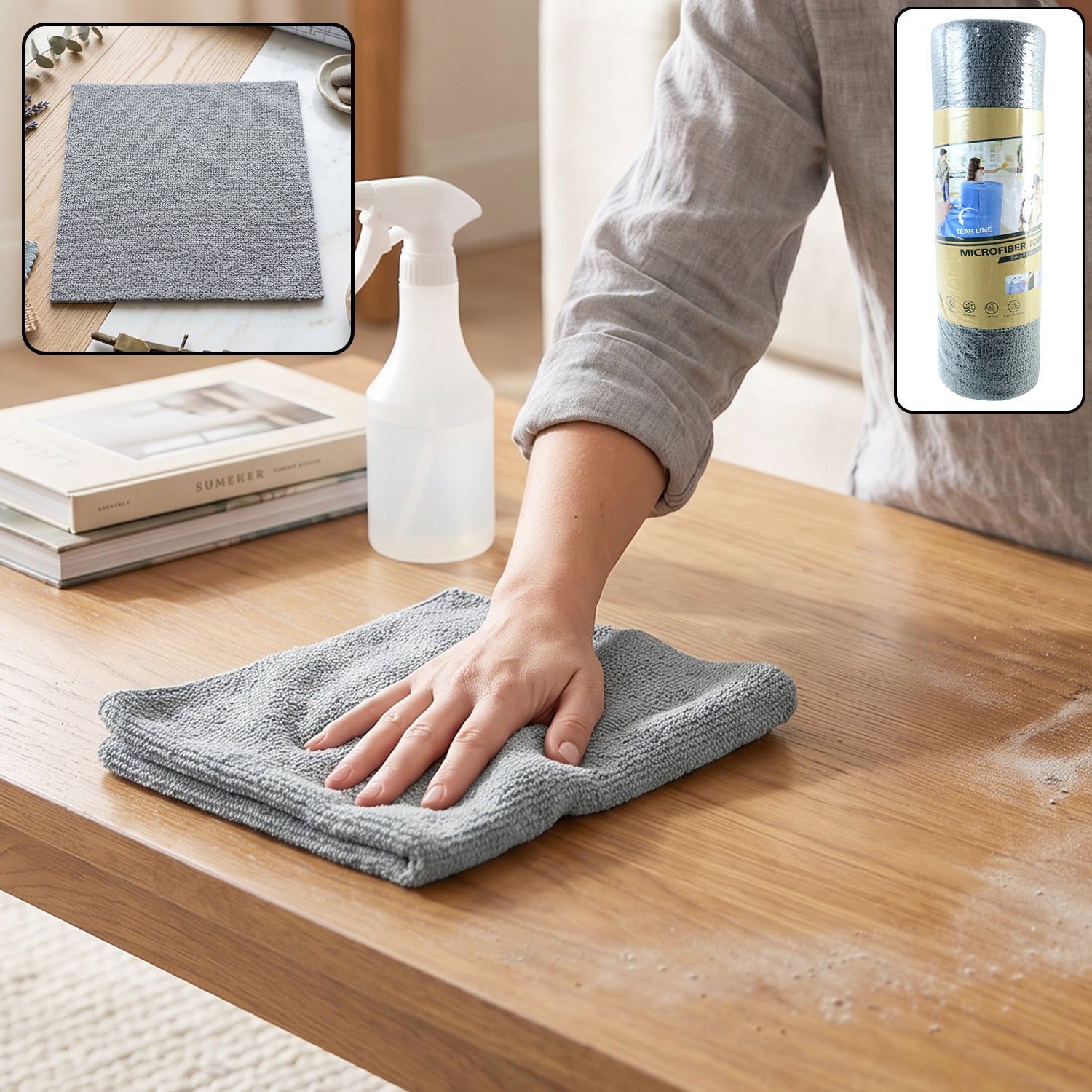 Wukusy disposable microfiber cleaning cloth roll, reusable kitchen towel tear-off, shown in a roll with foldable sheets