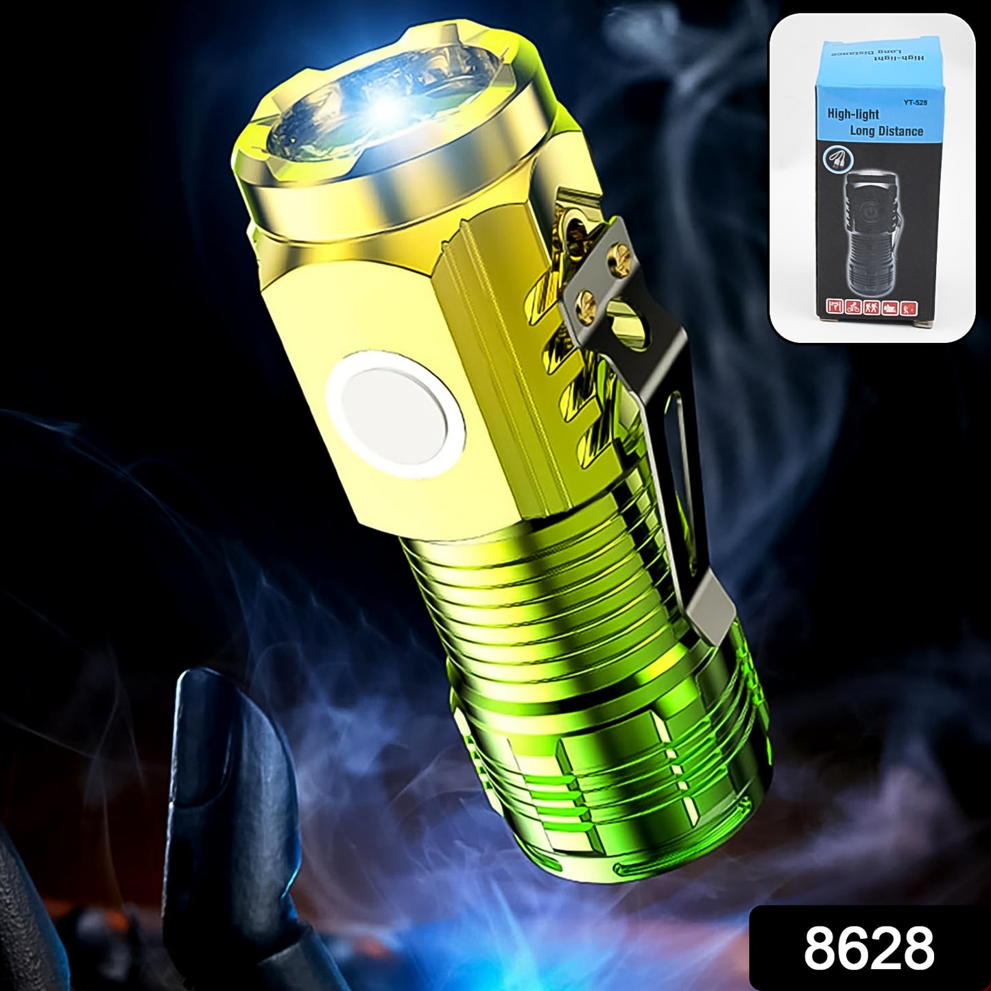 Wukusy USB chargeable mini 3 LED flashlight torch light, compact handheld with adjustable brightness, battery indicator, black body