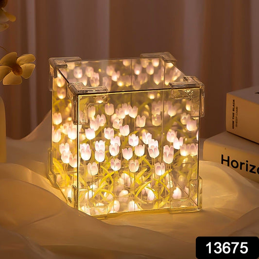 Wukusy Cube Tulip Night Lamp with multicolor LED lighting, decorative home decor for bedroom ambiance.