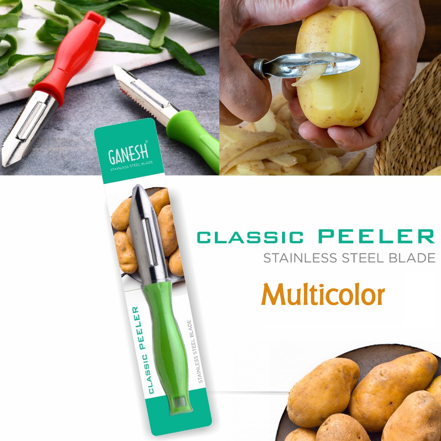 Wukusy Ganesh stainless steel classic peeler for kitchen use, with ergonomic handle and sharp blade for peeling fruits and vegetables.