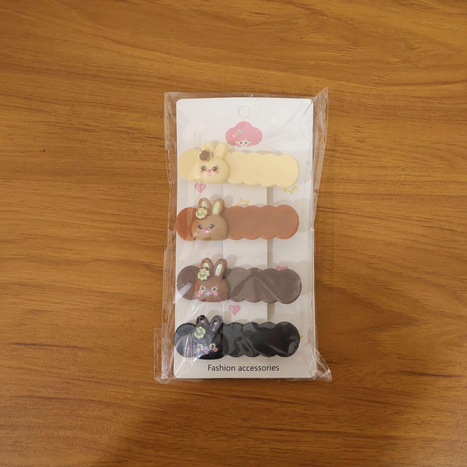 Set of four cute bunny cartoon decorative hair clips by Wukusy, perfect for kids' hairstyles and accessories.