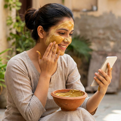 Wukusy Herbal Multani Mitti Rose Face Pack in 80g, showing a bowl of rose-based clay face mask with fresh rose petals