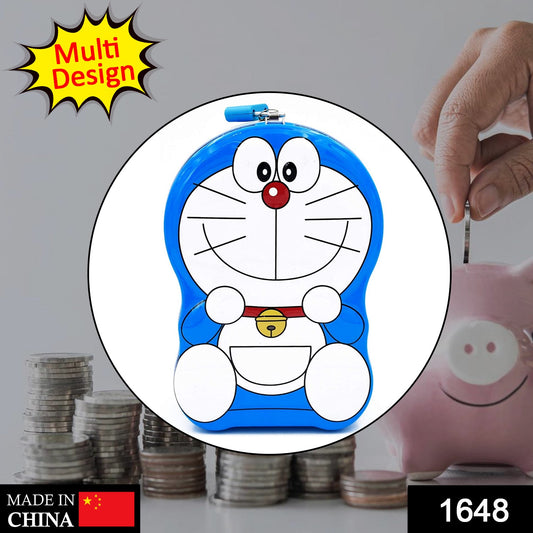 Wukusy cartoon character metal piggy bank coin box, toy-style money box with a playful pig design and coin slot on top.