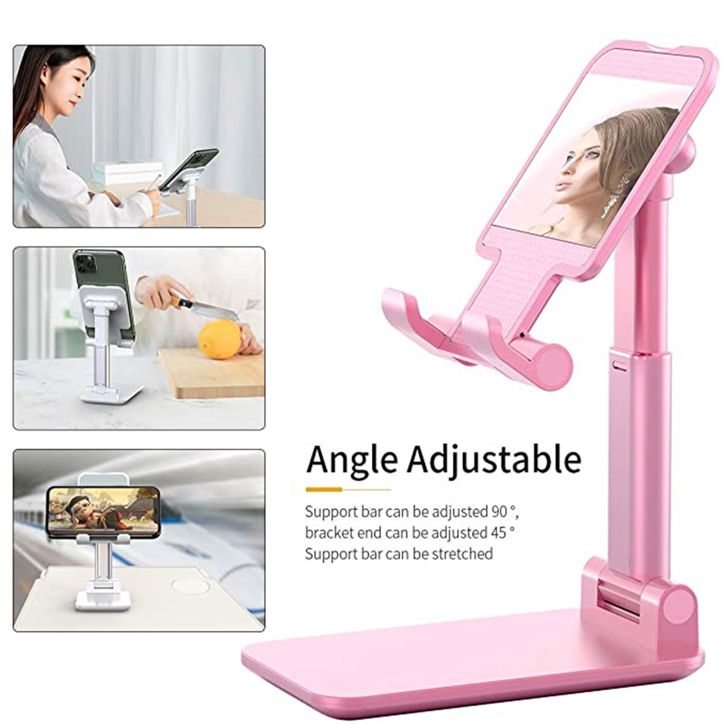 Wukusy 6636 desktop cell phone stand with mirror, adjustable for height and angles, suitable as desk organizer and phone holder.