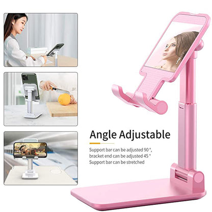 Wukusy 6636 desktop cell phone stand with mirror, adjustable for height and angles, suitable as desk organizer and phone holder.