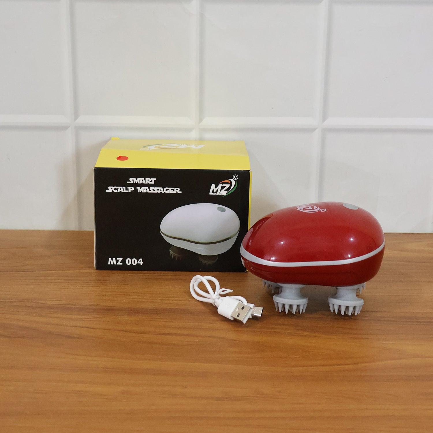 Wukusy smart electric scalp massager device showing flexible head with soft massage nodes for relaxing head massage.