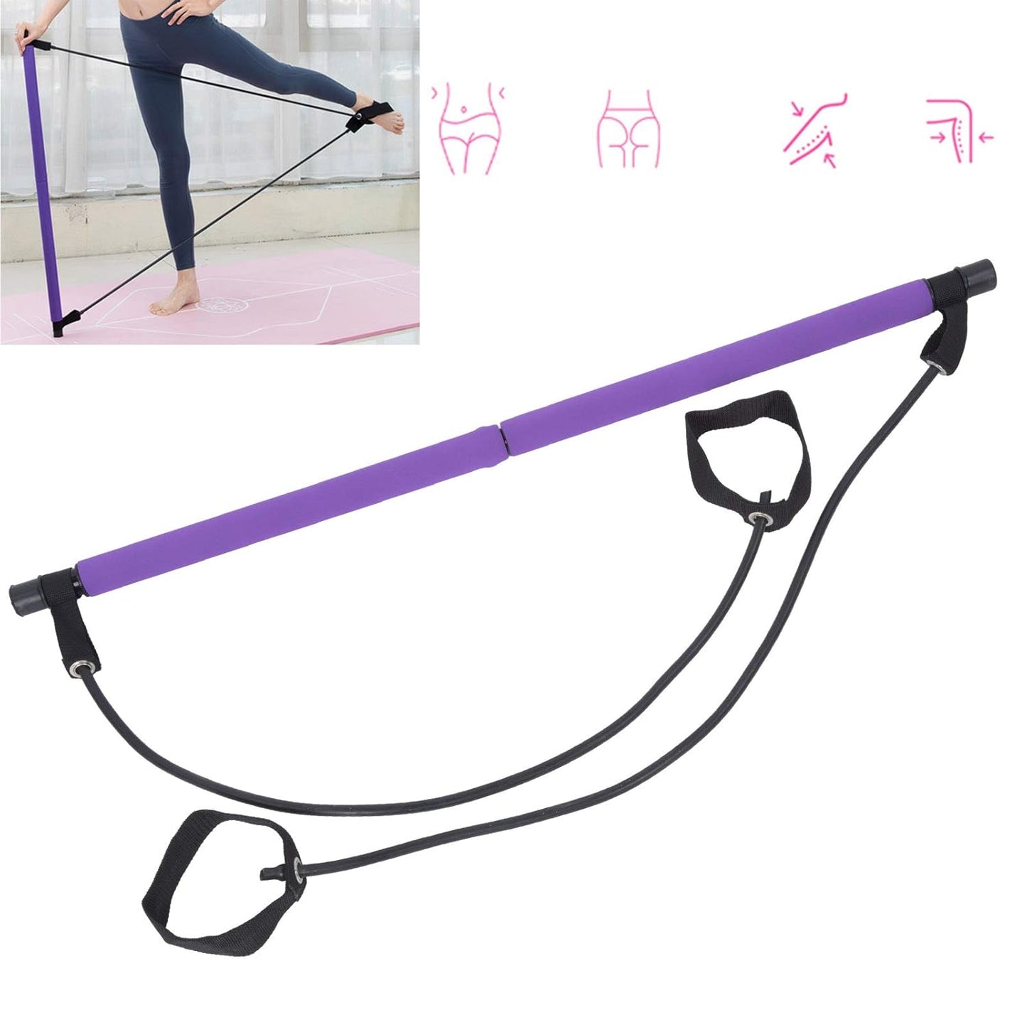 Wukusy fitness exercise tube and Pilates bar set with resistance bands, black and red workout equipment for strength training
