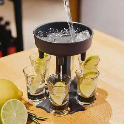 Wukusy 2275 6-shot glass dispenser with tray for drinking games, featuring shot spouts for quick, fun party shots.