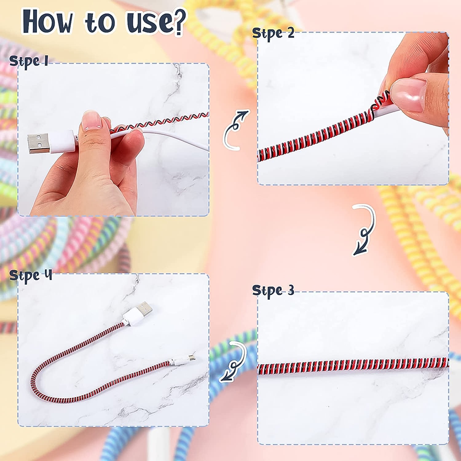 Wukusy flexible spiral cable protector sleeve wrapped around charging cable for mobile accessories, preventing wear and tear.