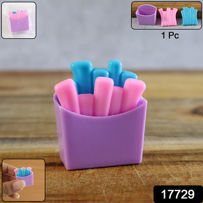 Wukusy Mini French Fries Toy Set featuring realistic plastic fries in a small, colorful container for pretend play and collecting.