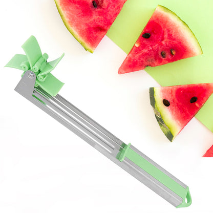 Wukusy stainless steel watermelon cutter and slicer, a washable kitchen tool with windmill design for easy watermelon peeling and slicing.