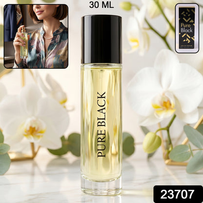 Wukusy Pure Black Eau De Parfum spray bottle, 30ml with sleek black design and elegant packaging.