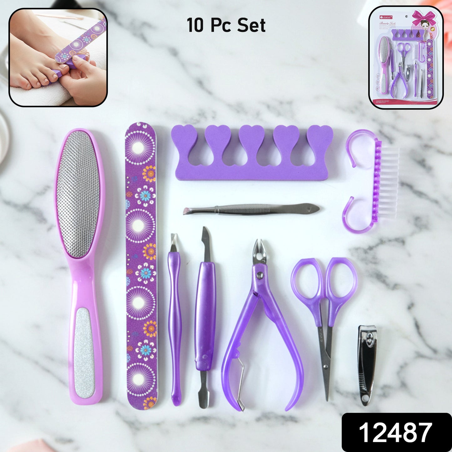 Wukusy 10-piece personal grooming manicure and pedicure nail care tool set with scissors, clippers, tweezers, and files.