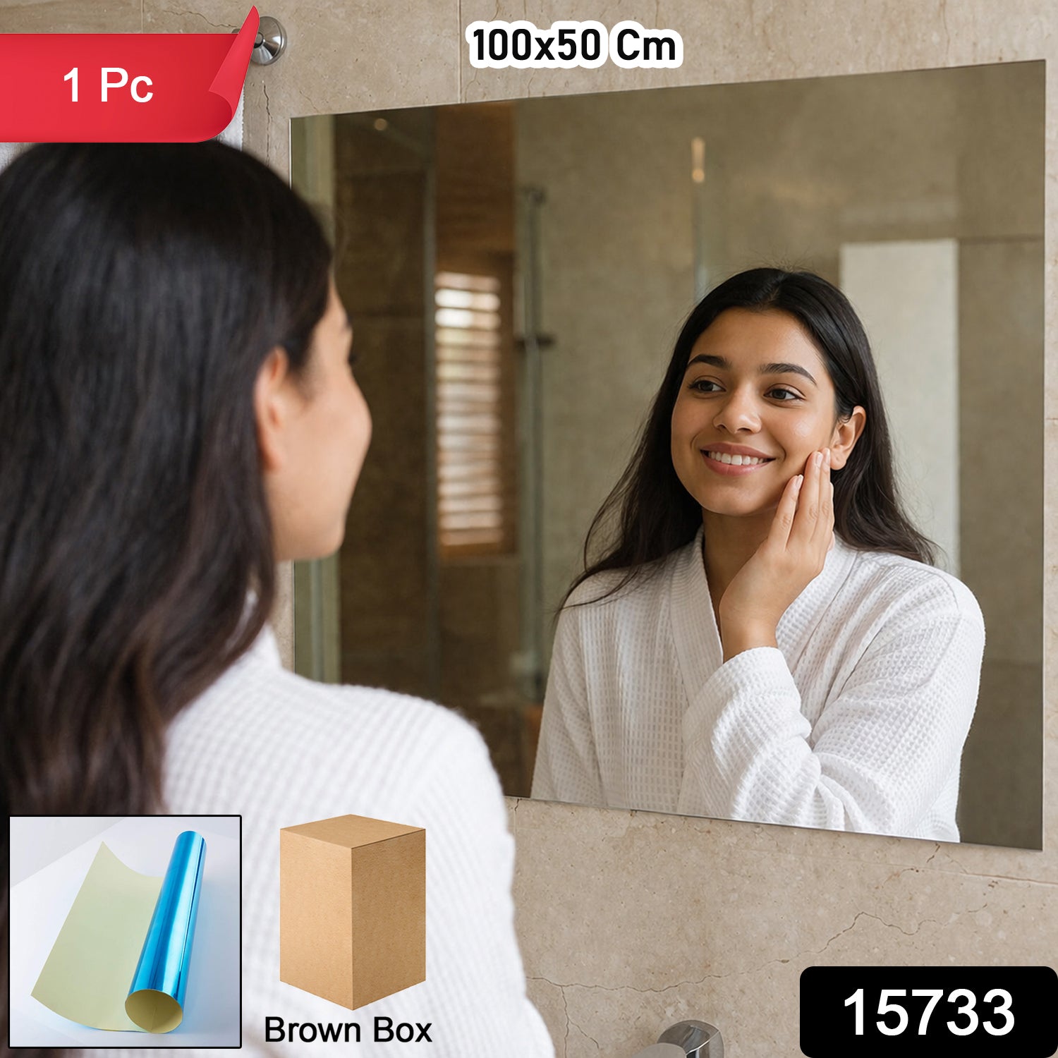 Wukusy self-adhesive wall mirror sheet, 100x50 cm, reflective surface with adhesive backing for easy installation on walls