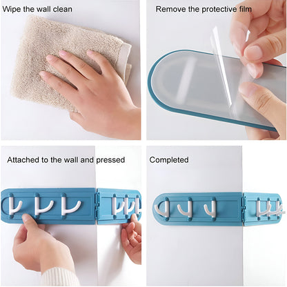 Foldable rotating wall-mounted hook rack by Wukusy, perfect for home and kitchen storage, showing hooks and mounting hardware.