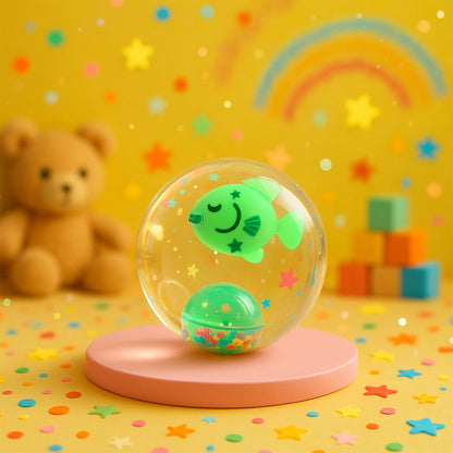 Light-up bouncy fish toy by Wukusy with impact-activated LED lights, sensory toy that flashes brightly when bounced or touched