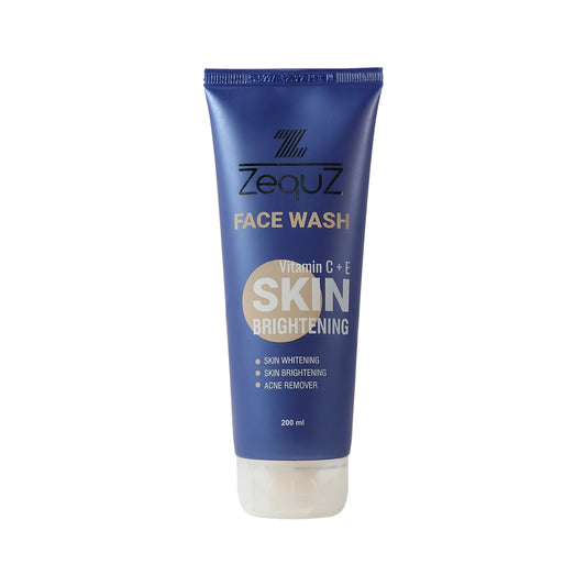 Wukusy Zequz Vitamin C + E Brightening Face Wash in a 200ml bottle, showing the clear liquid and fresh packaging.