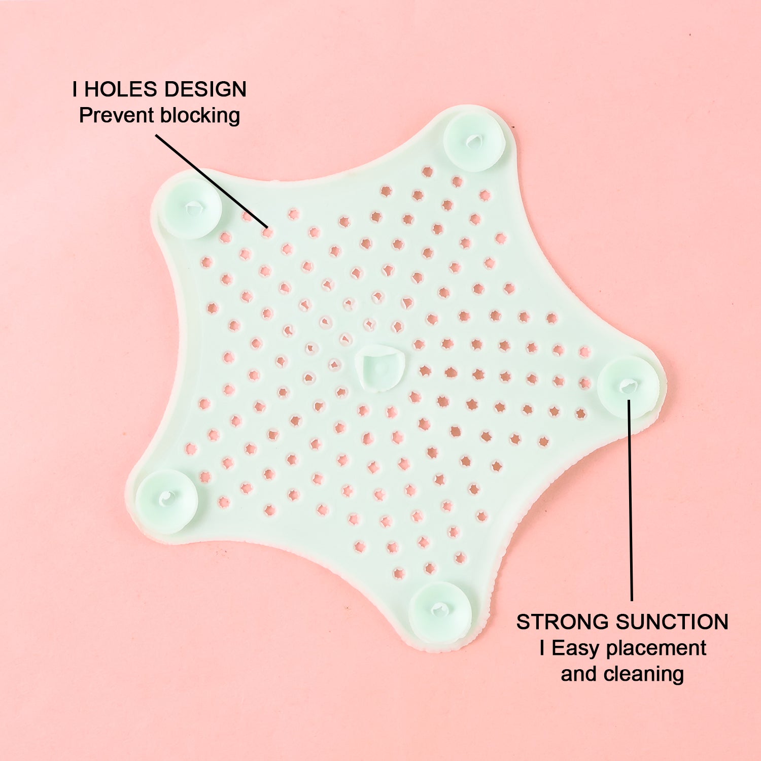 Mint green silicone star-shaped sink filter by Wukusy, designed to catch hair and debris in bathroom drain strainers.
