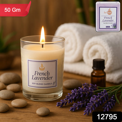 Wukusy Inlief French Lavender soy blend scented candle in glass jar, home decor, 50g, relaxing lavender fragrance.