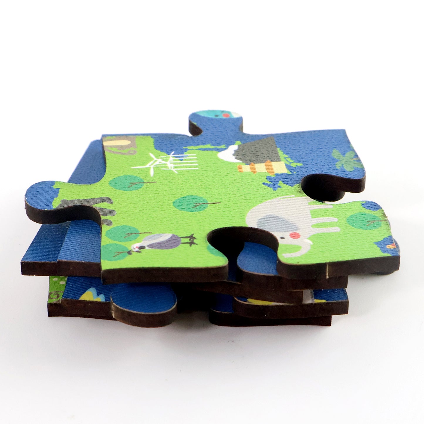Wooden world map puzzle for kids by Wukusy, educational toy with colorful wooden pieces showing continents and countries.