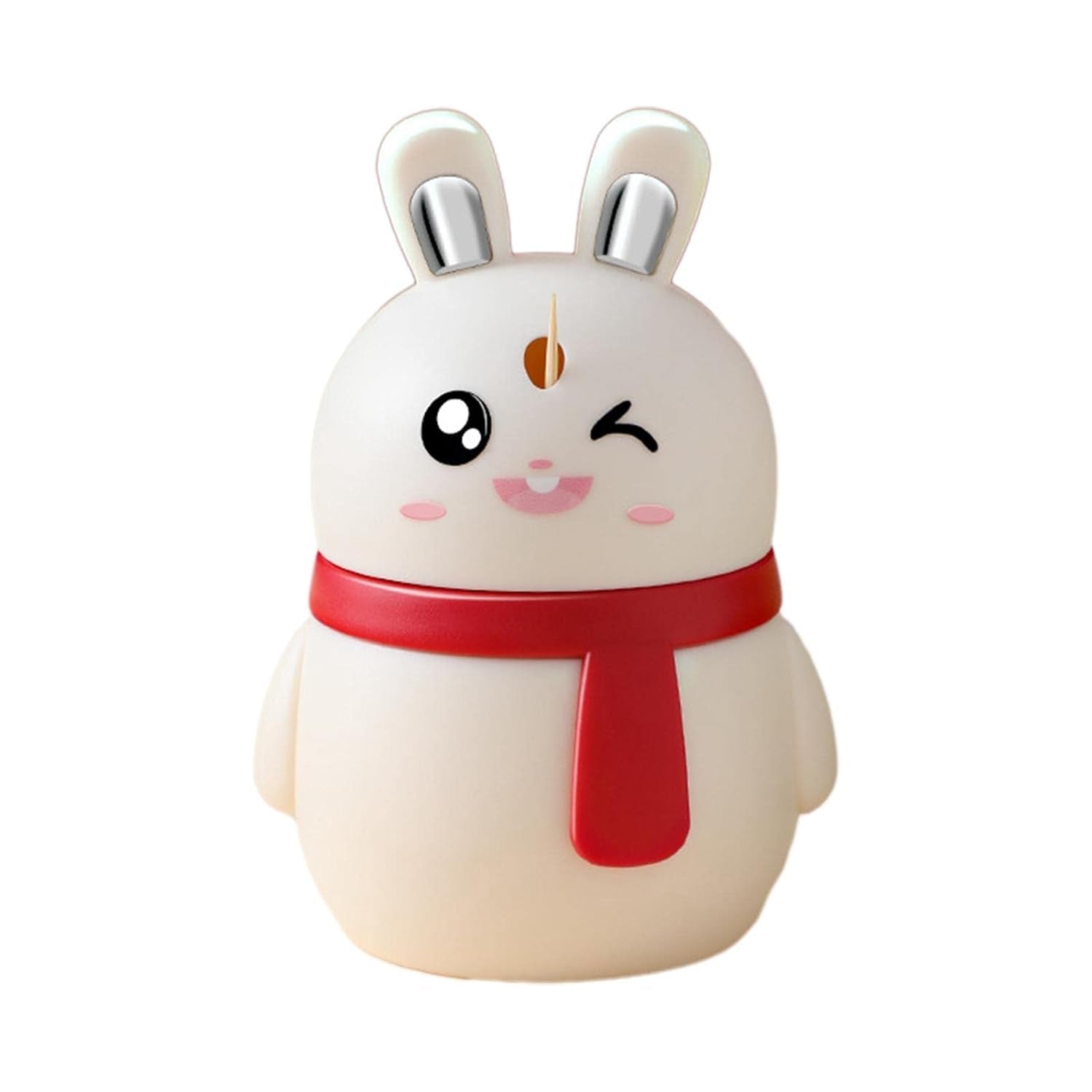 Red Wukusy rabbit-shaped toothpick dispenser, small size, durable plastic, perfect for home, kitchen, and dining room decor.