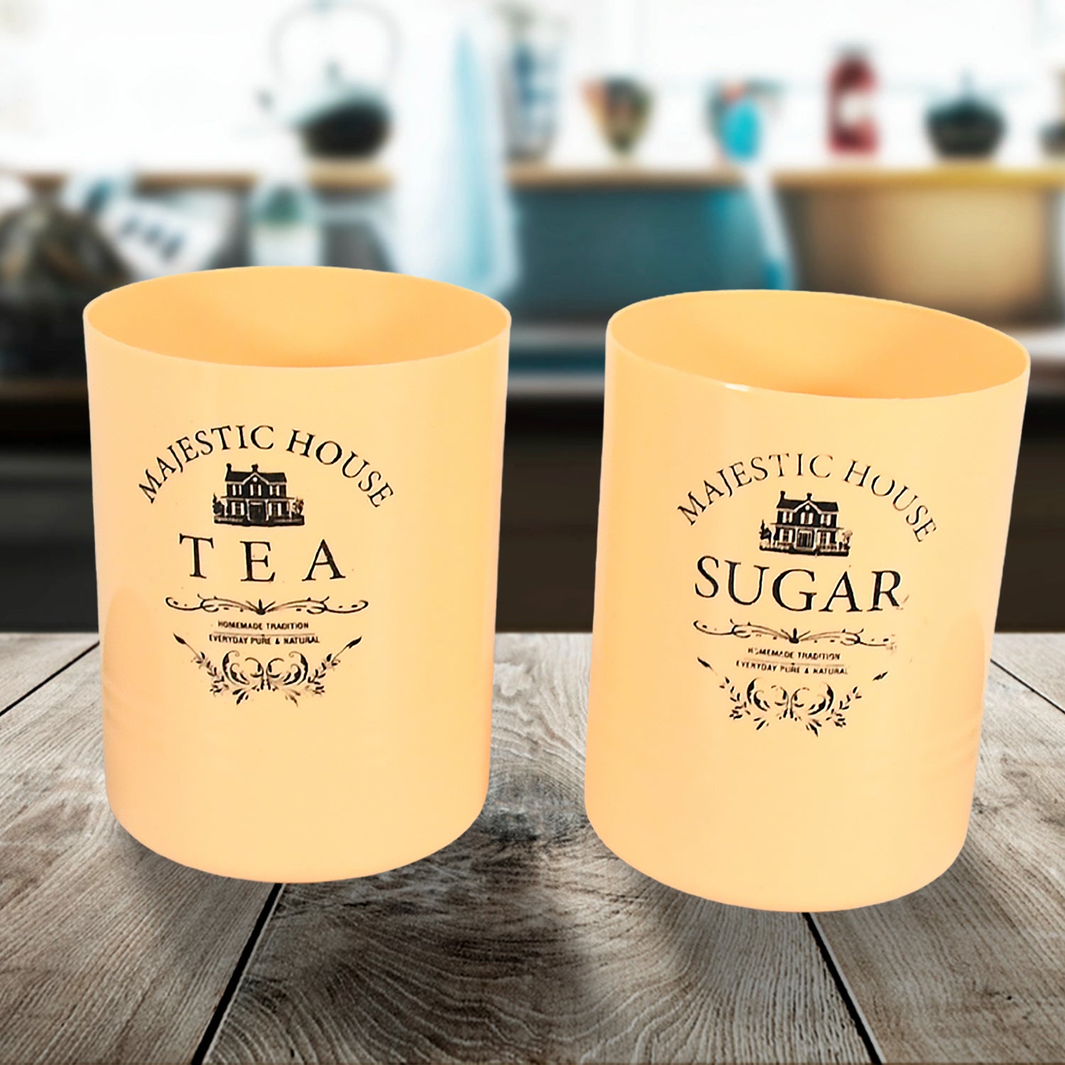 Wukusy Damru-shaped plastic tea and coffee container with airtight seal, two-section canister for sugar, salt, or dry goods.
