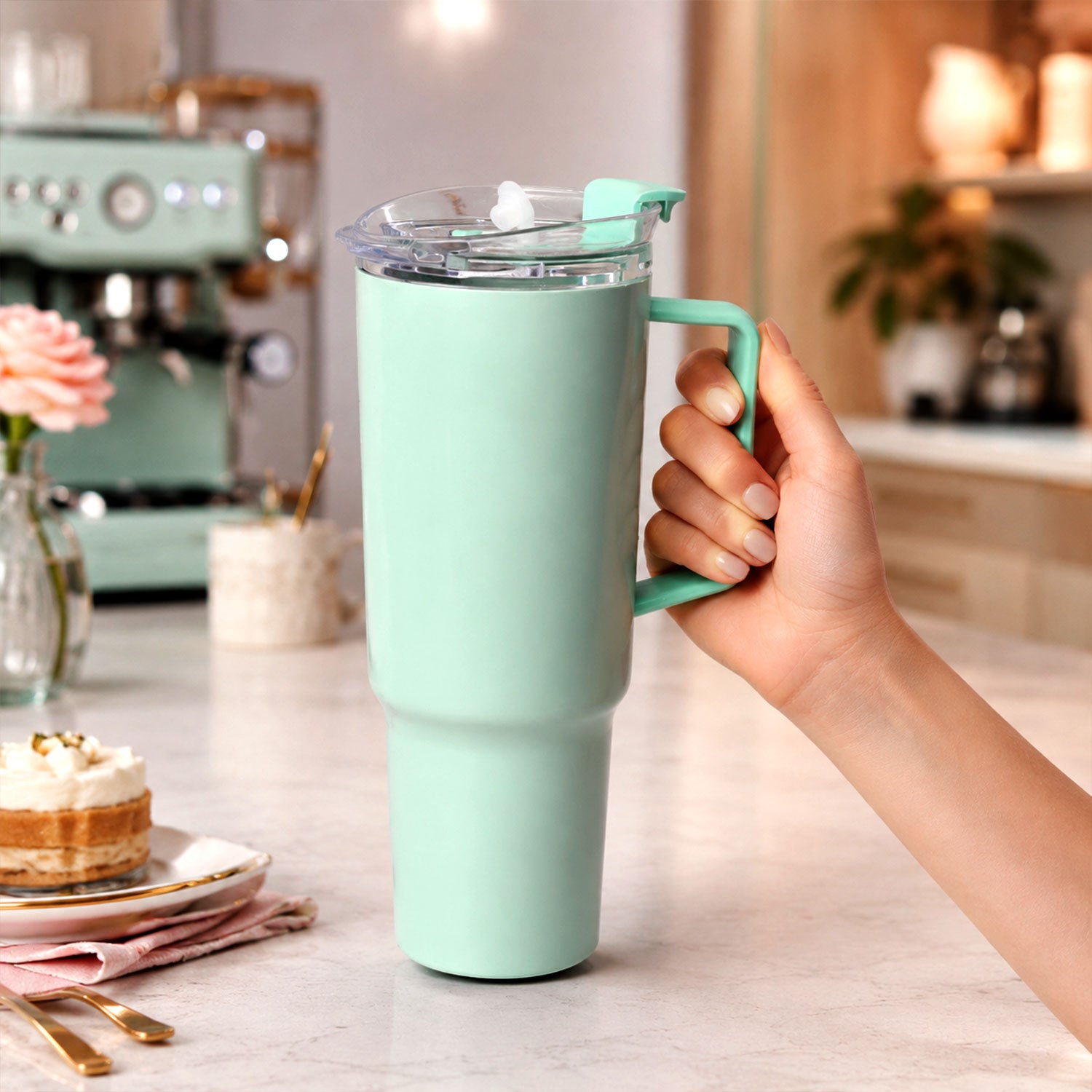 Wukusy Toony Tumbler 1800ml plastic travel sipper with handle, straw, and lid for convenient hydration.