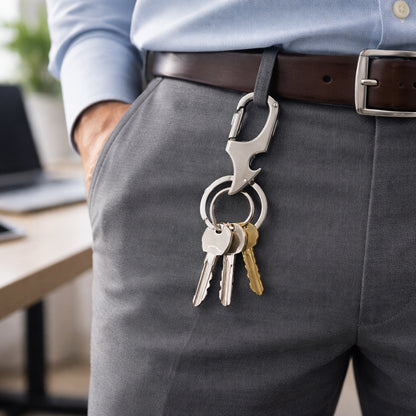 Wukusy heavy-duty keychain with dual metal rings, durable and practical for securely holding keys and small tools.