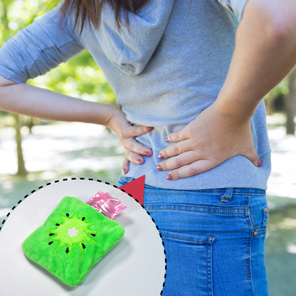 Green Sun small hot water bag with cover by Wukusy, used for pain relief, neck, shoulder, hand, foot warmth, and menstrual cramps.