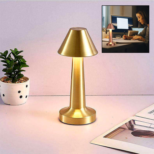 Wukusy LED touch control desk lamp with metal design, rechargeable, 3 color options, dimmable brightness, ideal for home or kids room.