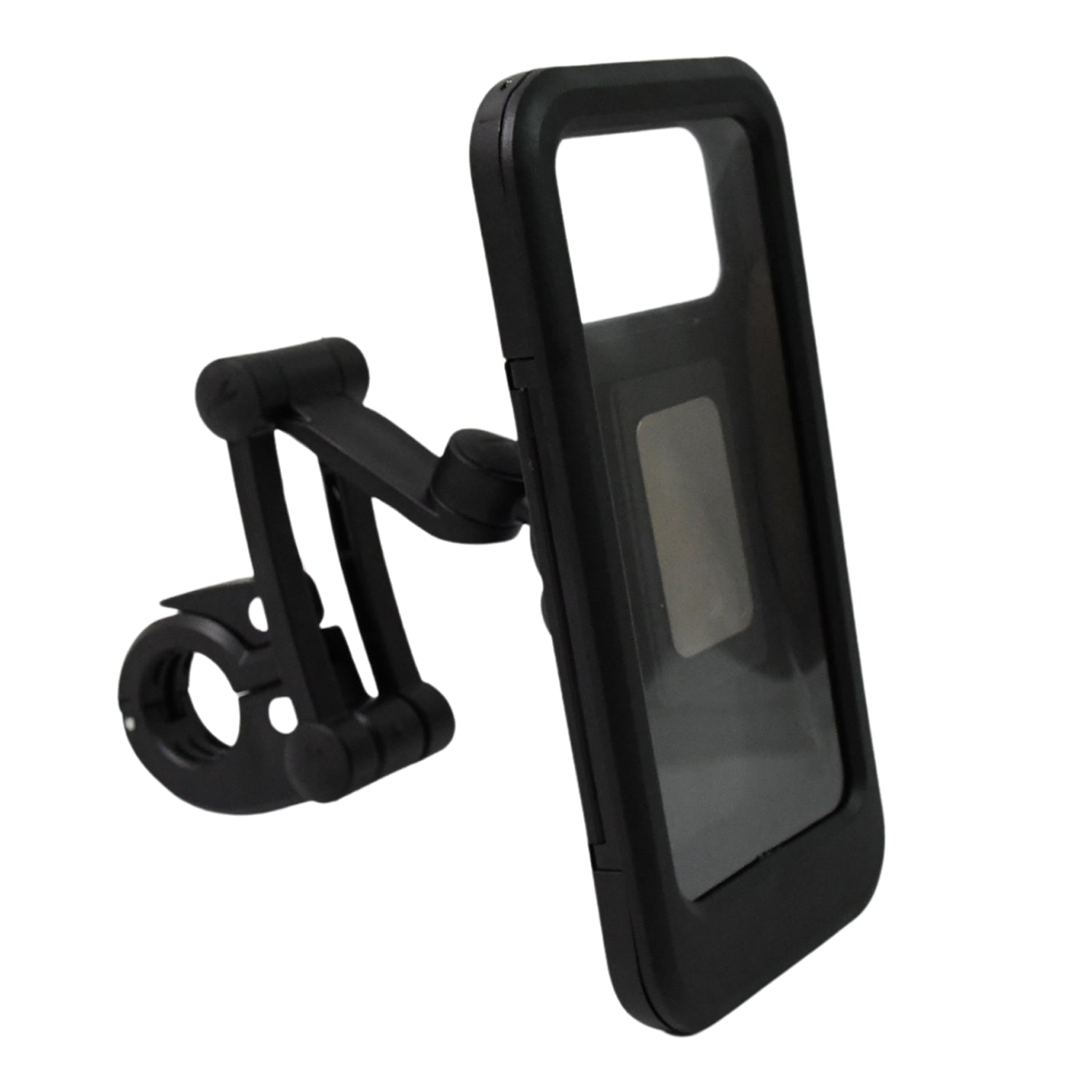 Wukusy 360 rotation waterproof bike phone mount holding a smartphone, suitable for cycling and outdoor use.